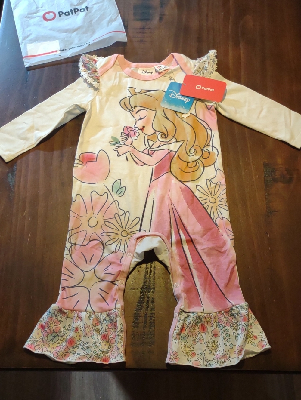 Disney Pink & Cream Aurora Floral Long-Sleeve Romper